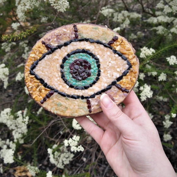 Evil Eye Protection Crystal Grid Wood Decor - Picture 2 of 6